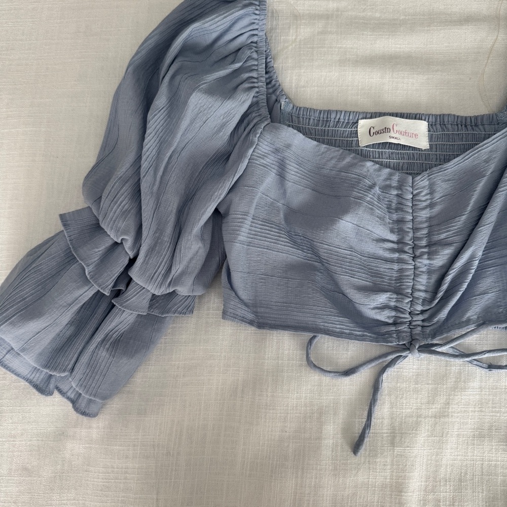 Cropped Blue Ruffled Top - Picture 2 of 5